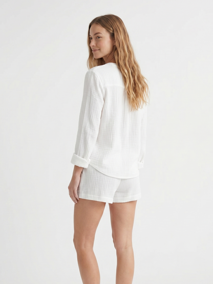 Ensemble d'été chemise manches longues & short en coton